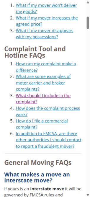 Official FMCSA moving-fraud page, with links to complaint and hotline questions.